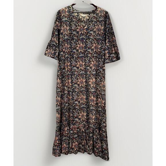 Livro Classic Floral Maxi Dress Hand Block Printed Women's Size Medium Cottage - Picture 1 of 9